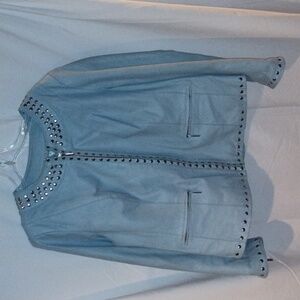 Bradley light blue leather jacket with silver stud trim size L